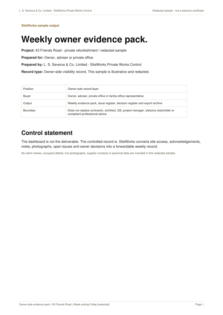 Cover of redacted SiteWorks evidence pack